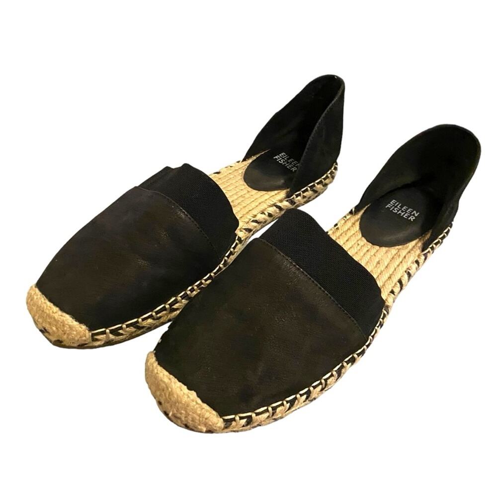 Women's Eileen Fisher Lady-Nu d'Orsay Espadrille Flats Size 10 in Black Slip On